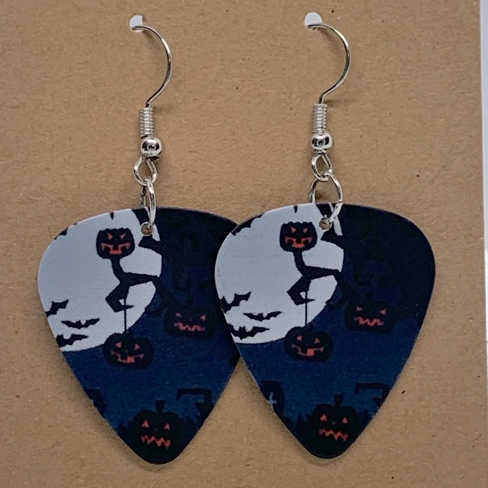 Guitar Pick Custom Earrings Halloween Pumpkins Fashion Jewelry